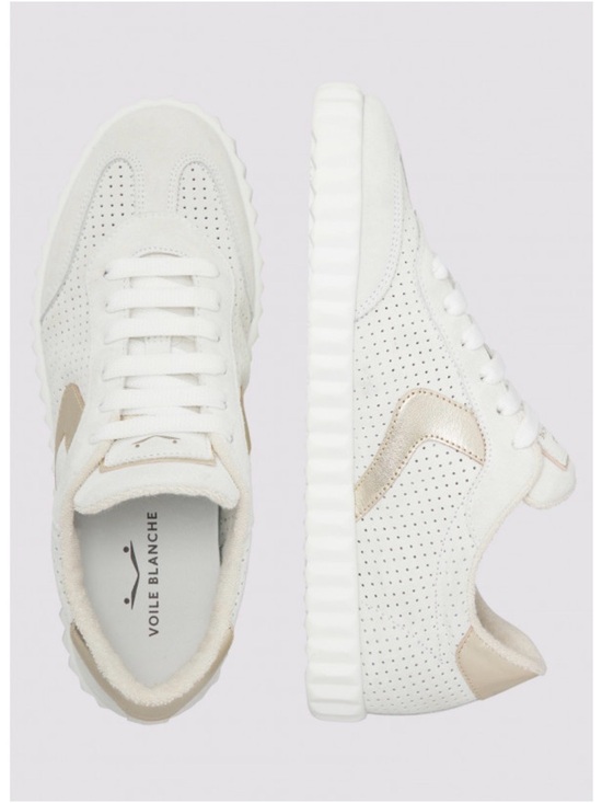 NWT VOILE BLANCHE INES Mesh 2 Leather And Suede Sneakers White-Platinum - Picture 4 of 16